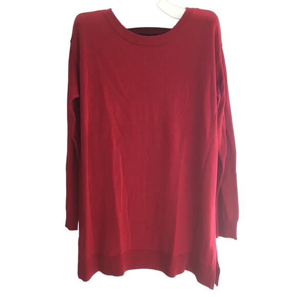 NWT Intro Love The Fit Medium Red Sweater Ribbed Hems Side Slits Scoop Neck - Picture 1 of 4